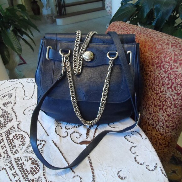 Versace Collection Navy Blue Napa Leather Shoulder Bag - Picture 1 of 16